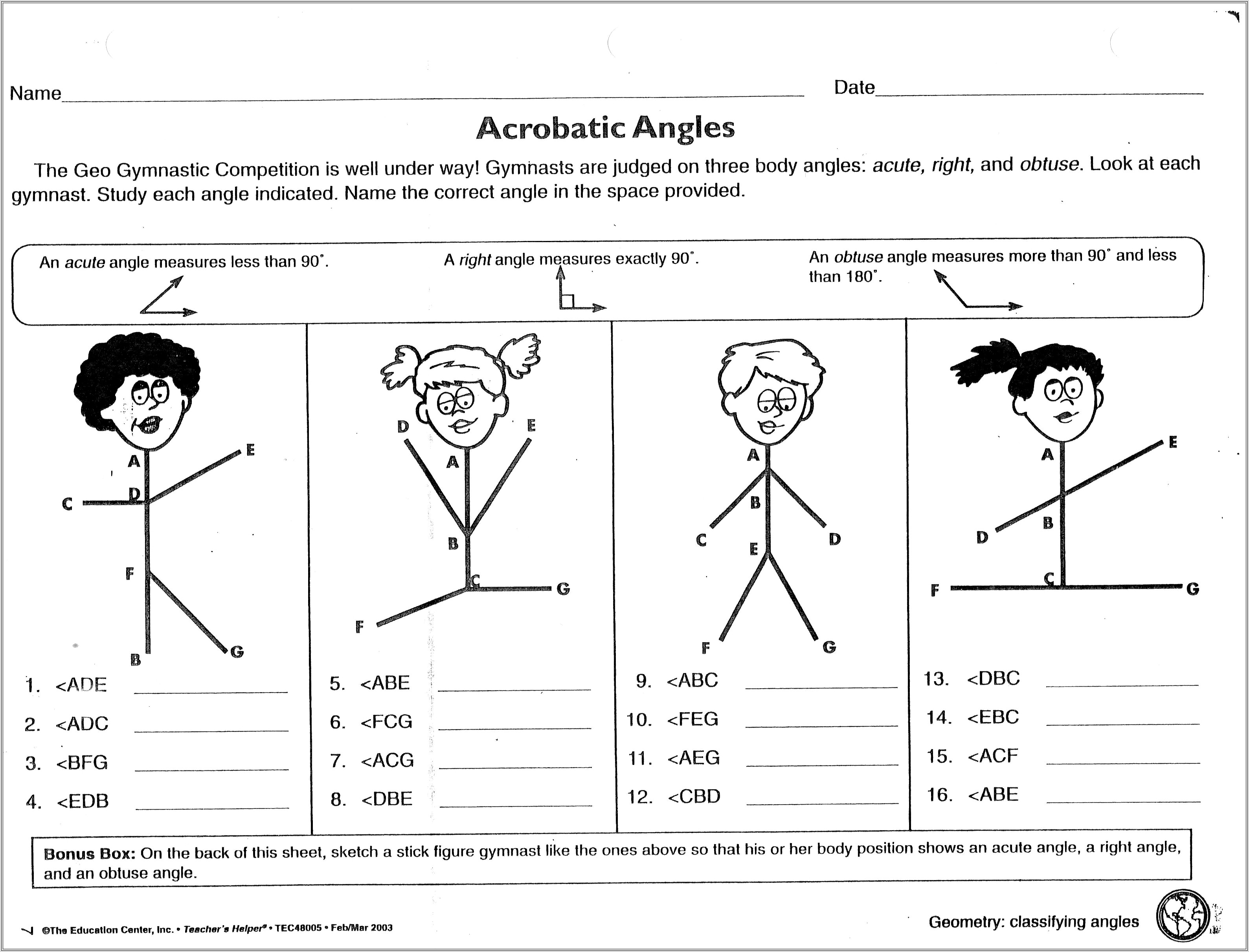 Math Worksheet On Angles