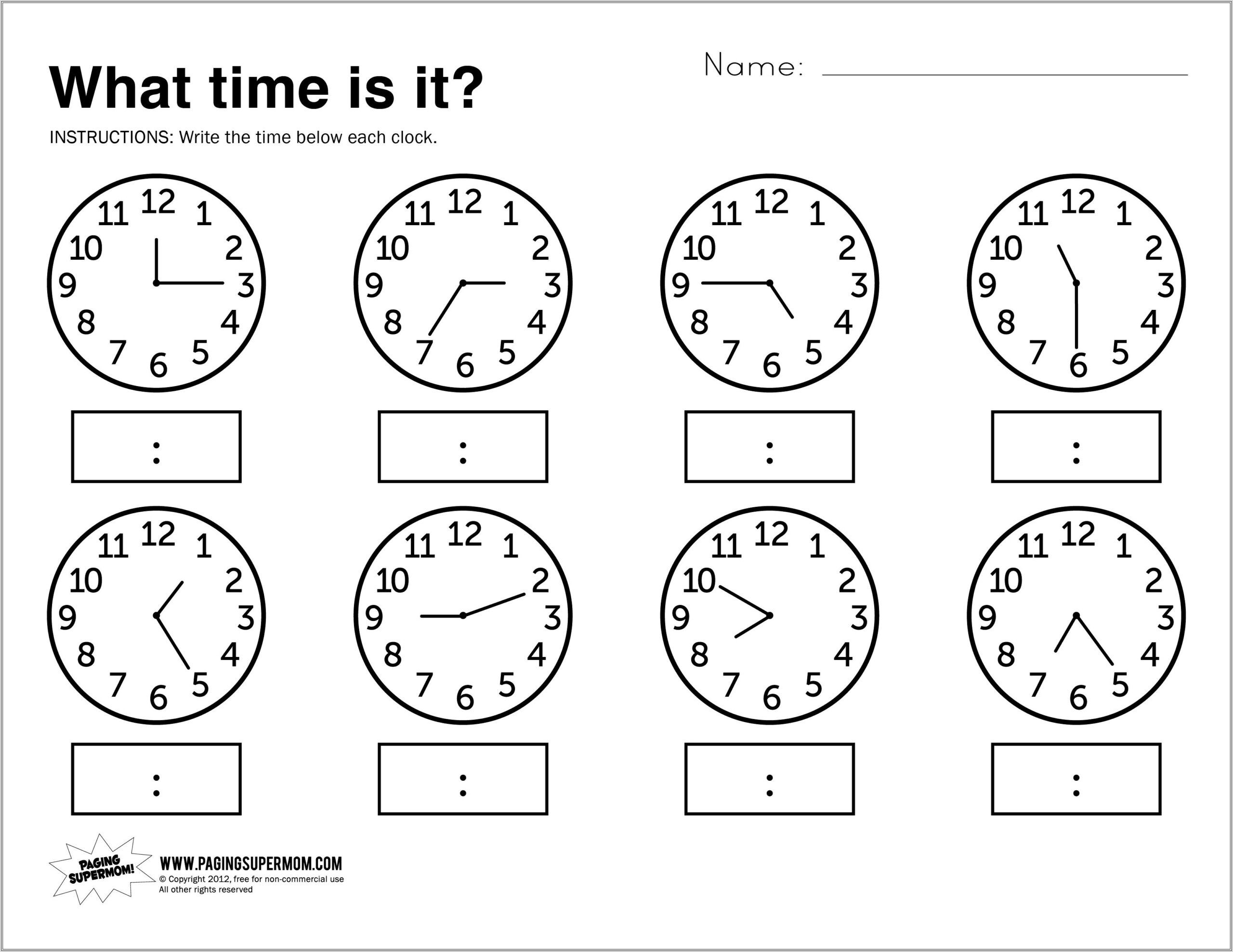Math Worksheet On Telling Time