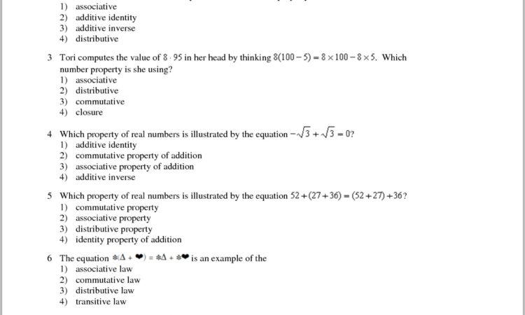 Math Worksheet Properties Of Real Numbers