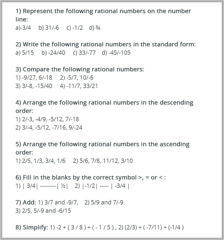 Math Worksheet Rational Numbers