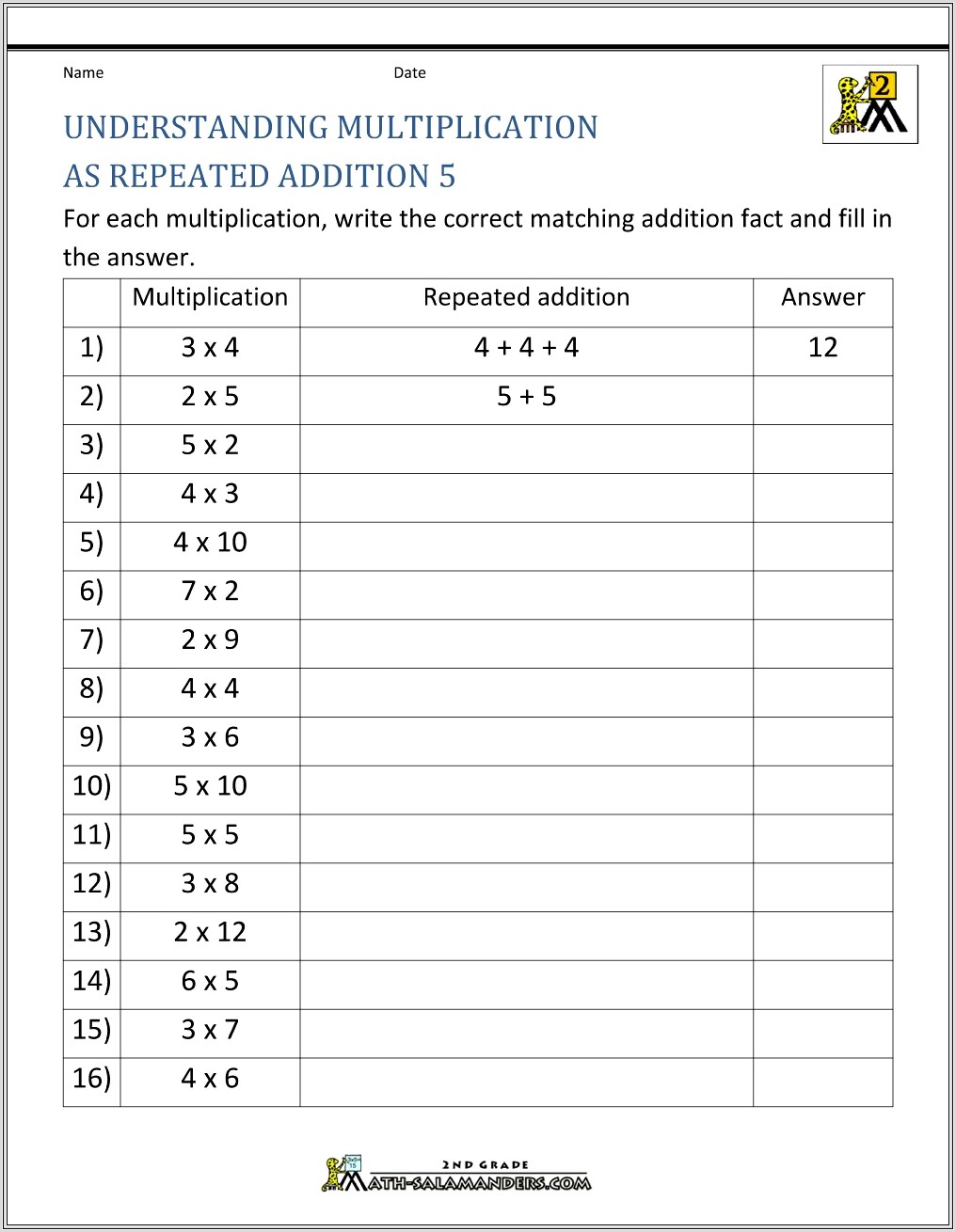 Math Worksheet Repeated Addition