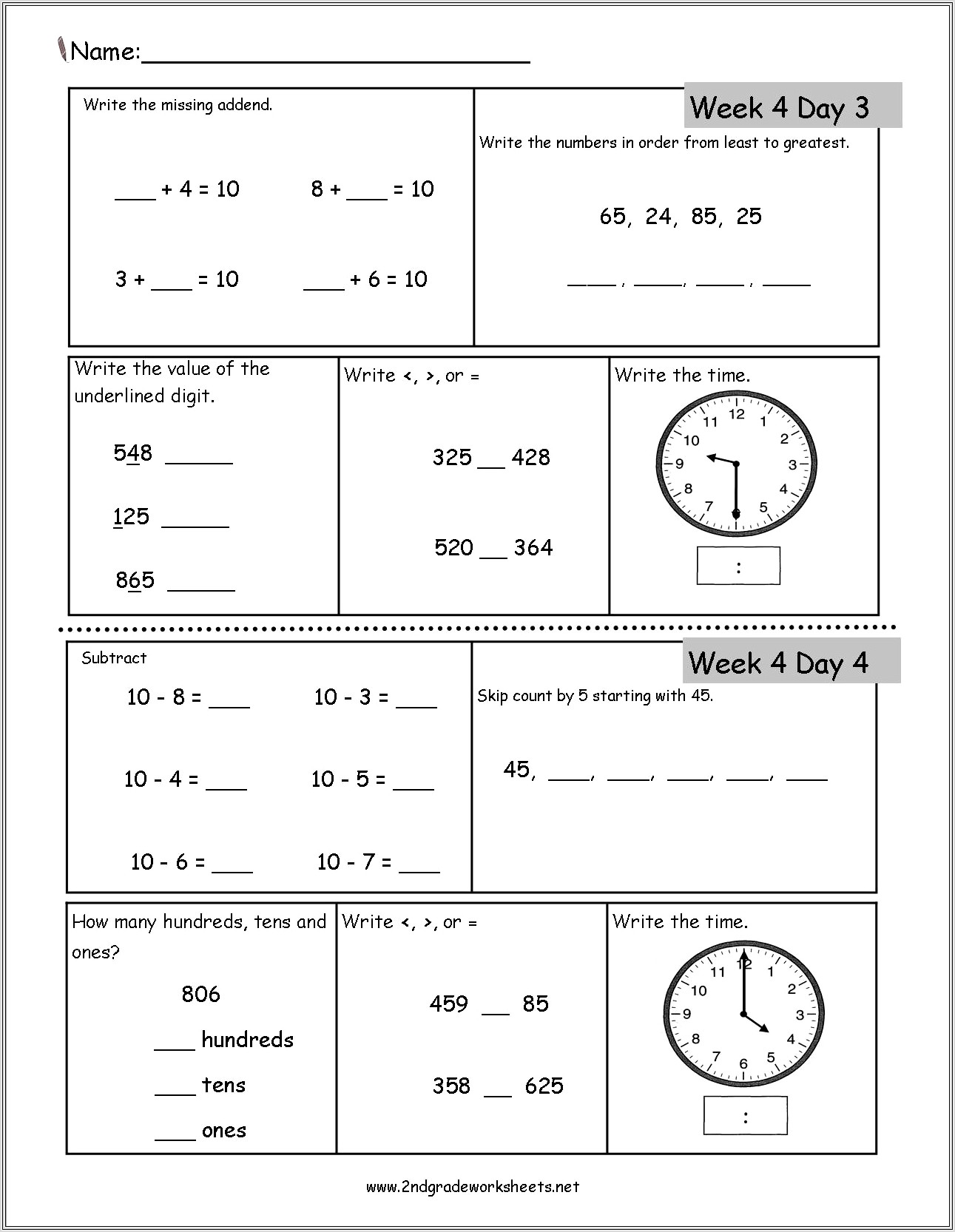 Math Worksheet Review 3rd Grade