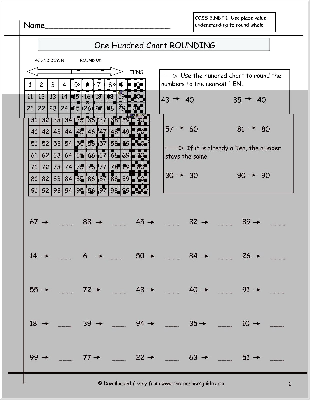 Math Worksheet Rounding Whole Numbers