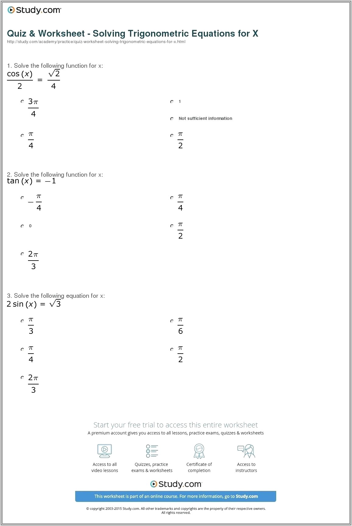 Math Worksheet Solve For X