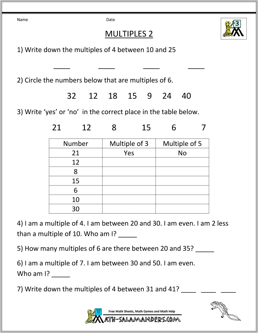 Math Worksheet Template Word