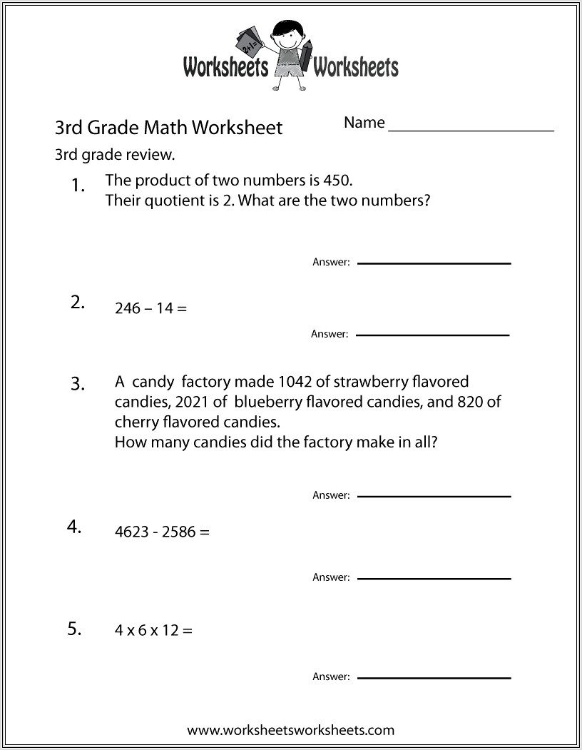 Math Worksheet Third Grade