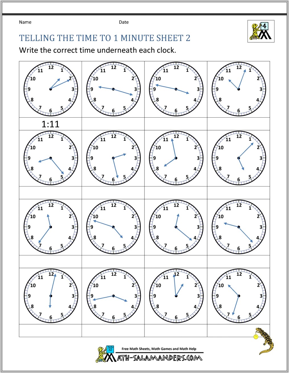 Math Worksheet Time To The Nearest Minute