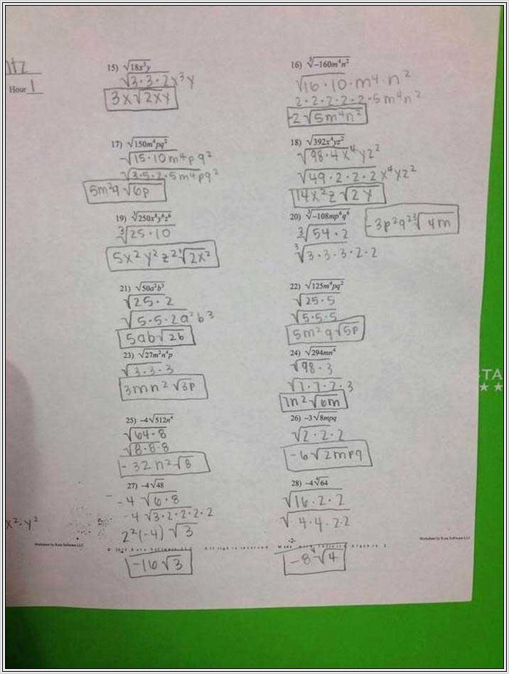 Math Worksheet Using The Quadratic Formula