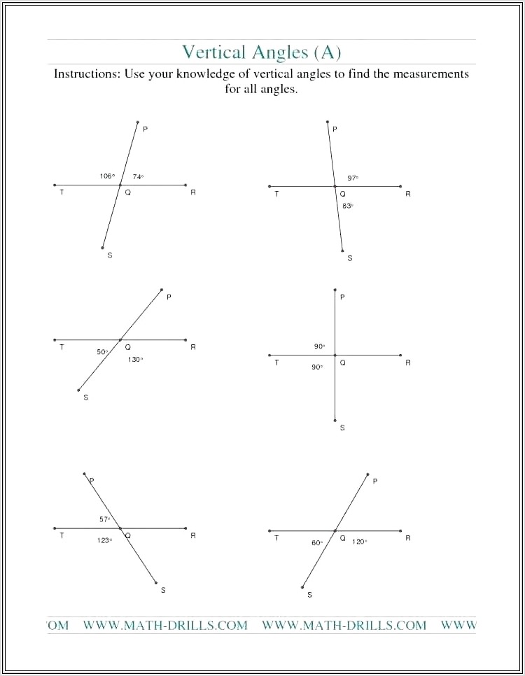Math Worksheet Vertical Angles