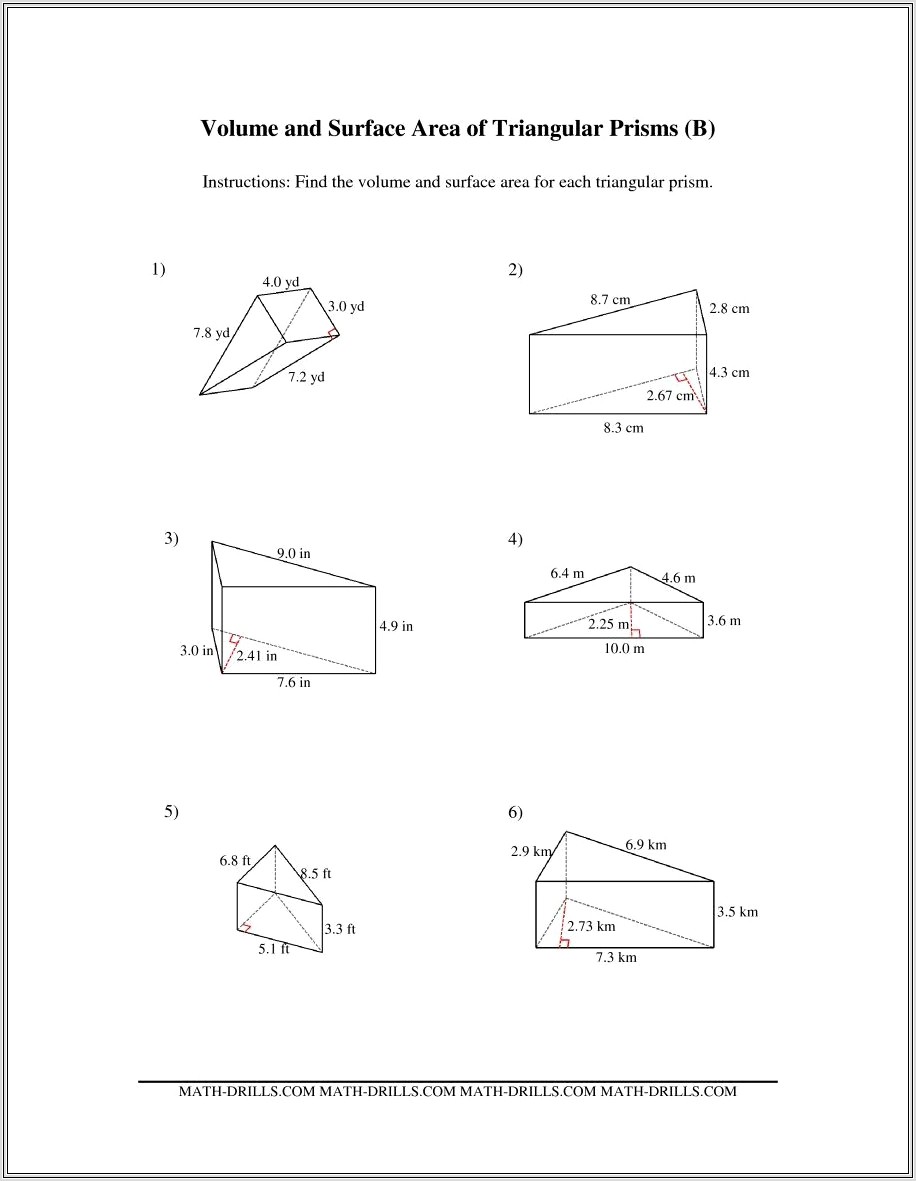 Math Worksheet Volume And Surface Area
