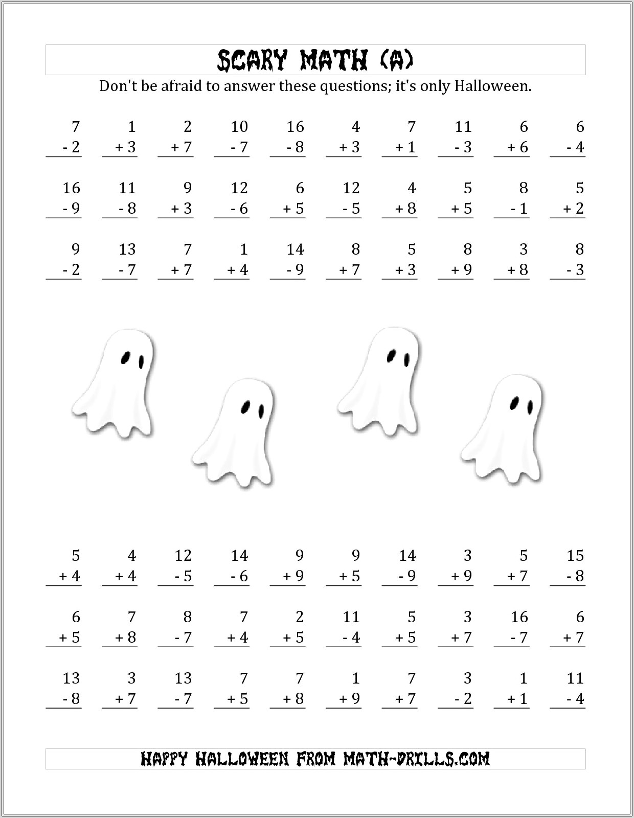 Math Worksheet With Addition And Subtraction