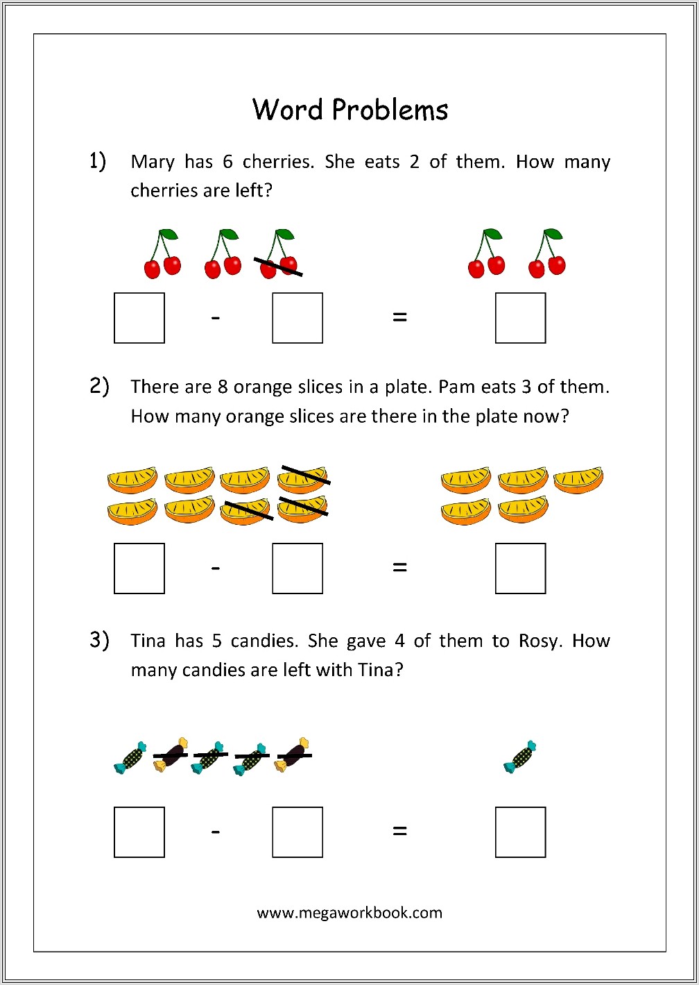 Math Worksheet Word Problems 1st Grade