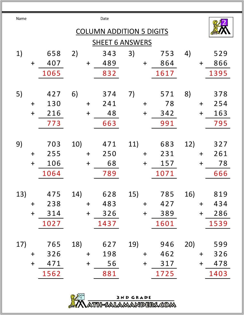 Math Worksheets 6th Grade With Answer Key