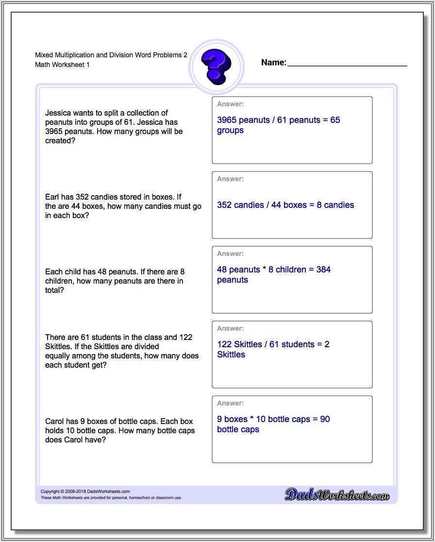Math Worksheets 7th Grade Word Problems