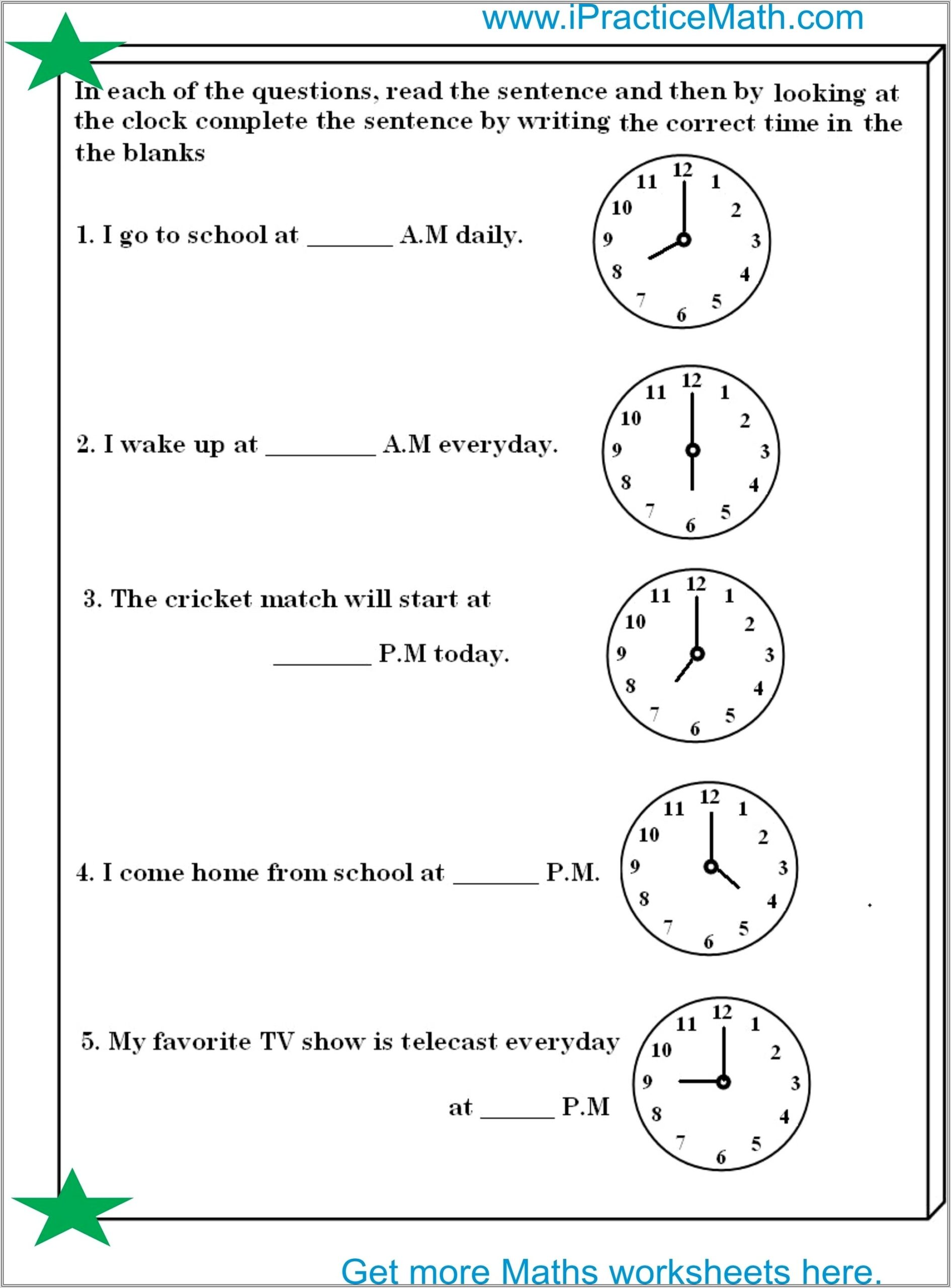 Math Worksheets About Time Telling