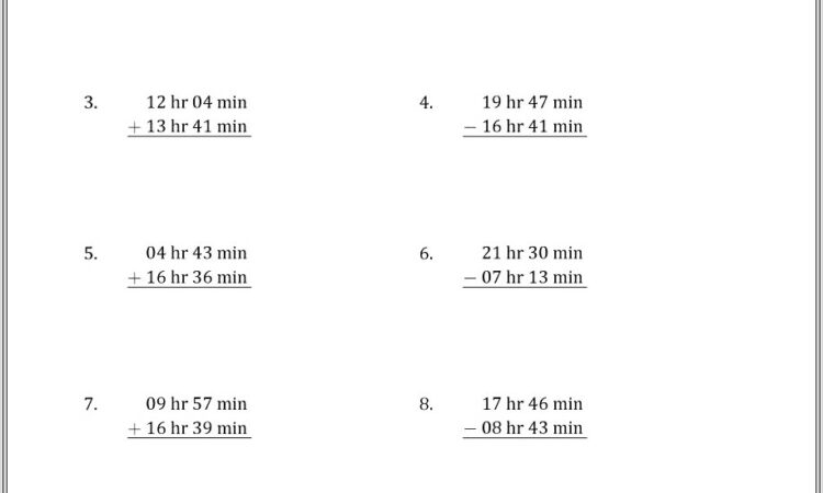 Math Worksheets Adding Time