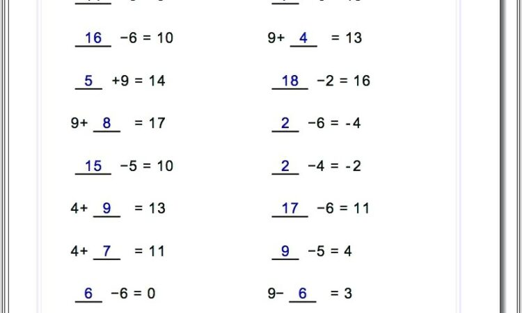 Math Worksheets Adding Whole Numbers