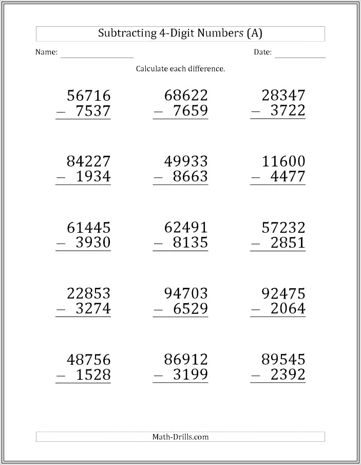 Math Worksheets Addition And Subtraction With Regrouping