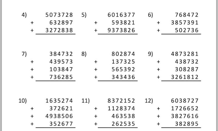 Math Worksheets Addition Hard