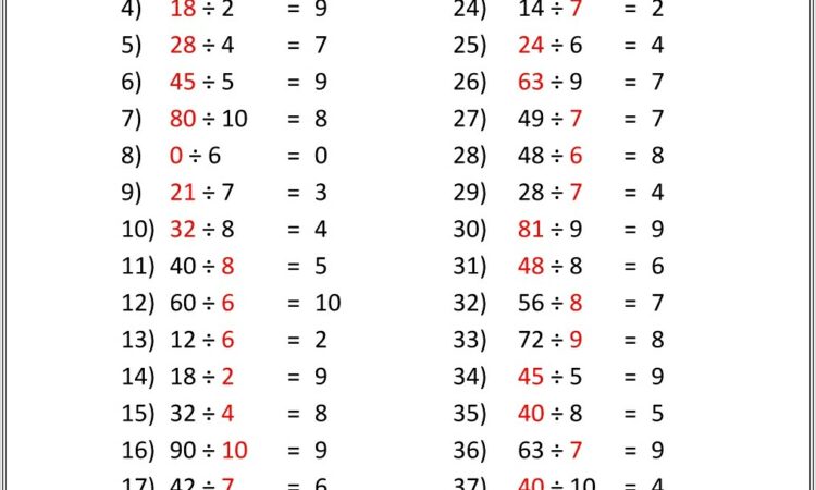 Math Worksheets Division Grade 6