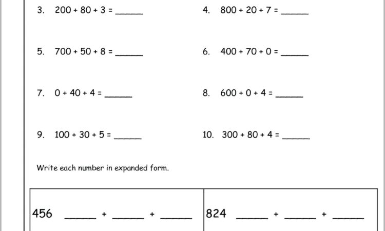 Math Worksheets Expanded Numbers