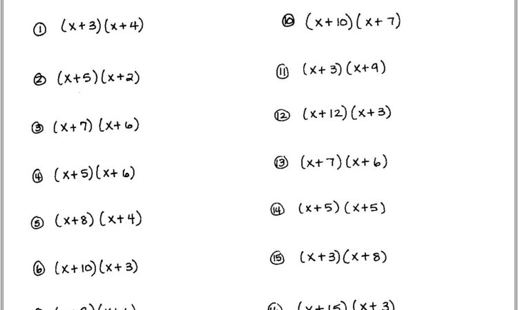 Math Worksheets Foil Method