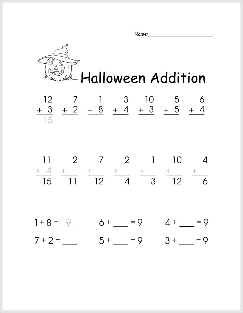 Math Worksheets For 1st Grade Halloween