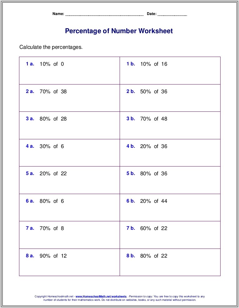Math Worksheets For Grade 5 On Percentage