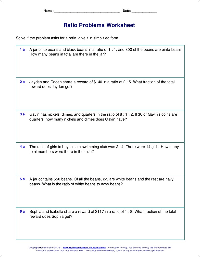 Math Worksheets For Grade 5 Ratios