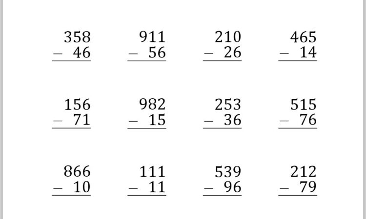 Math Worksheets Grade 2 Subtraction Regrouping