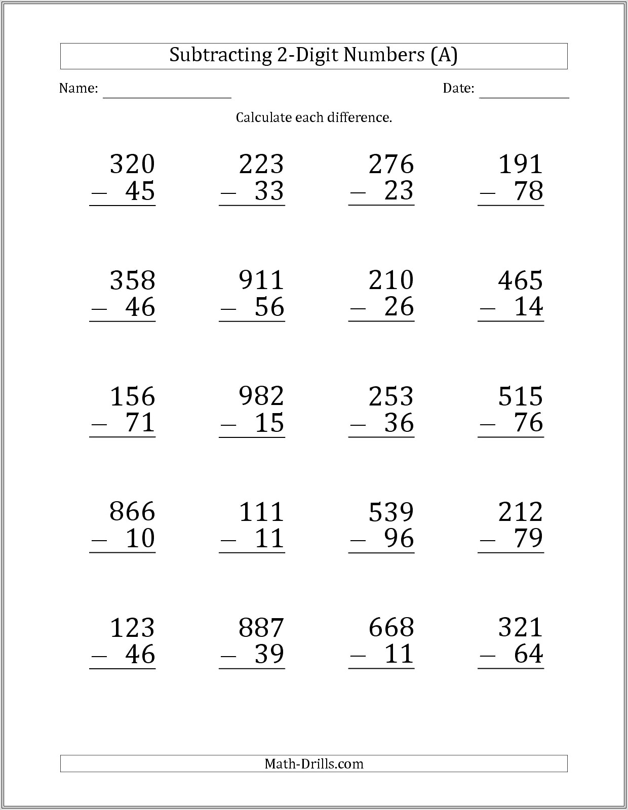 Math Worksheets Grade 2 Subtraction Regrouping