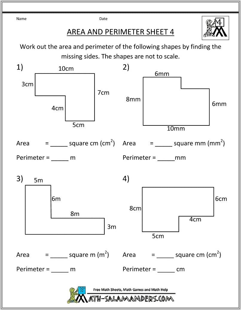 Math Worksheets Grade 4 Area And Perimeter