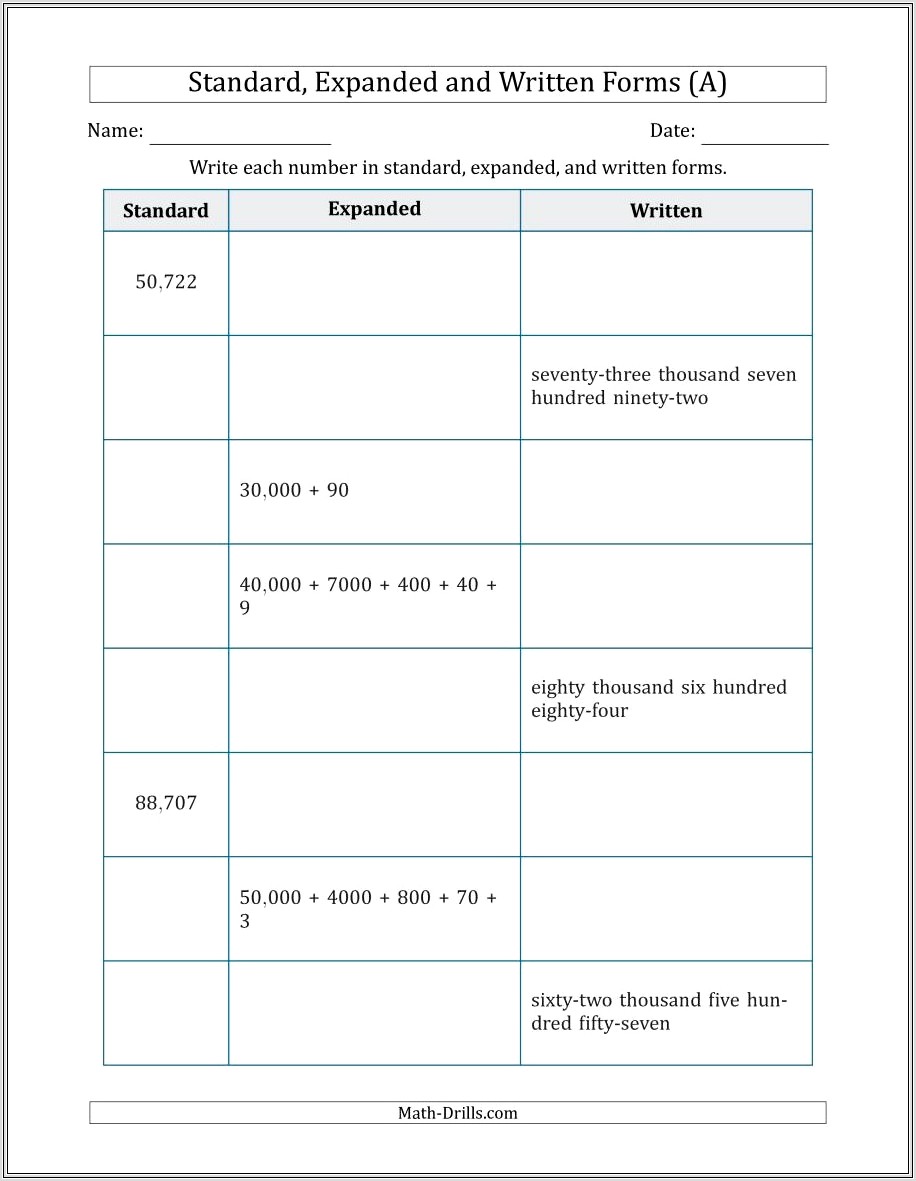 Math Worksheets Grade 5 Expanded Form