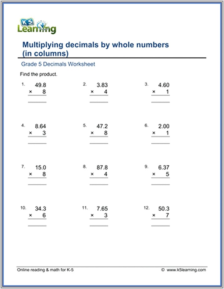 Math Worksheets Grade 5 Whole Numbers