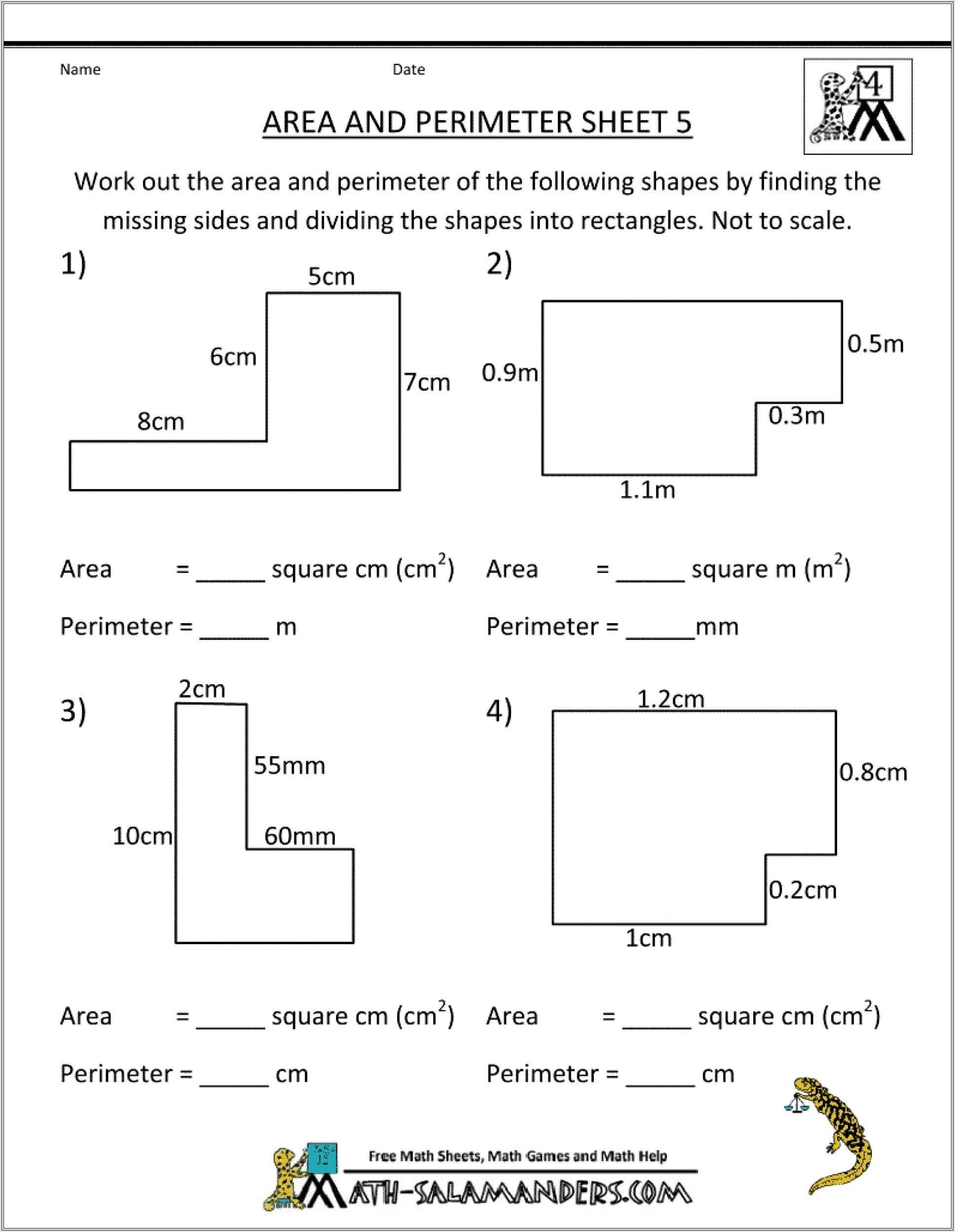 Math Worksheets Grade 6 Area And Perimeter