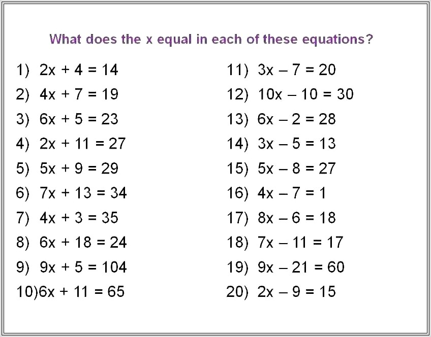 Math Worksheets Grade 6 Equations