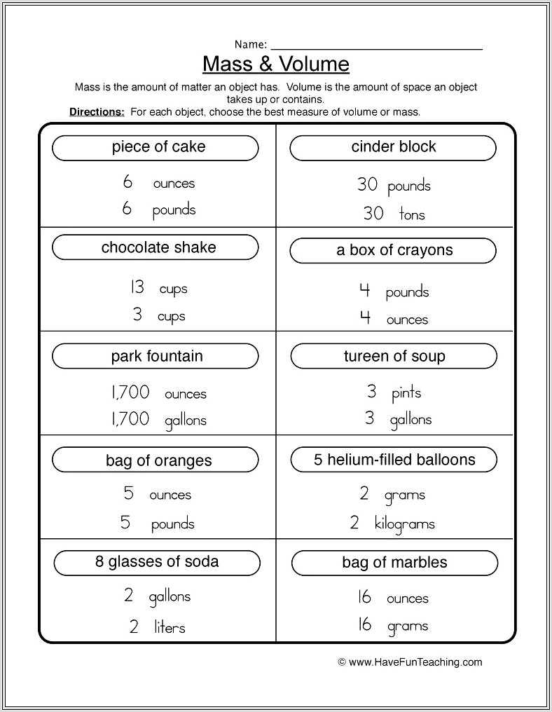Math Worksheets Grade 6 Volume