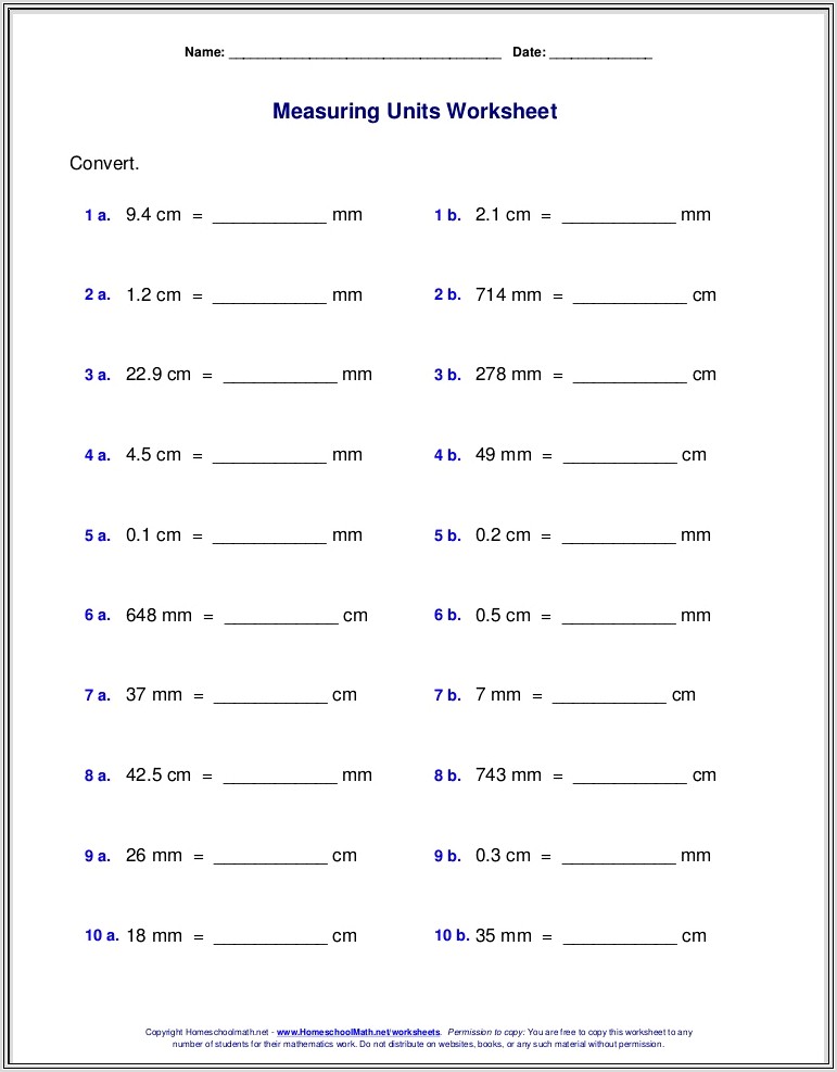 Math Worksheets Measurement Grade 4