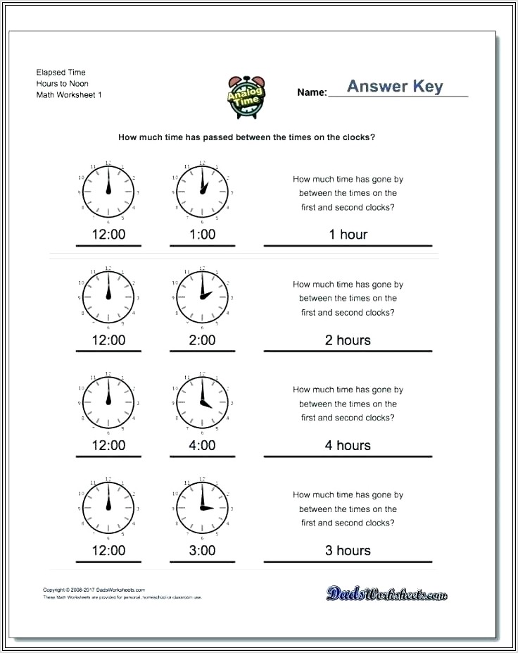 Math Worksheets Measuring Time