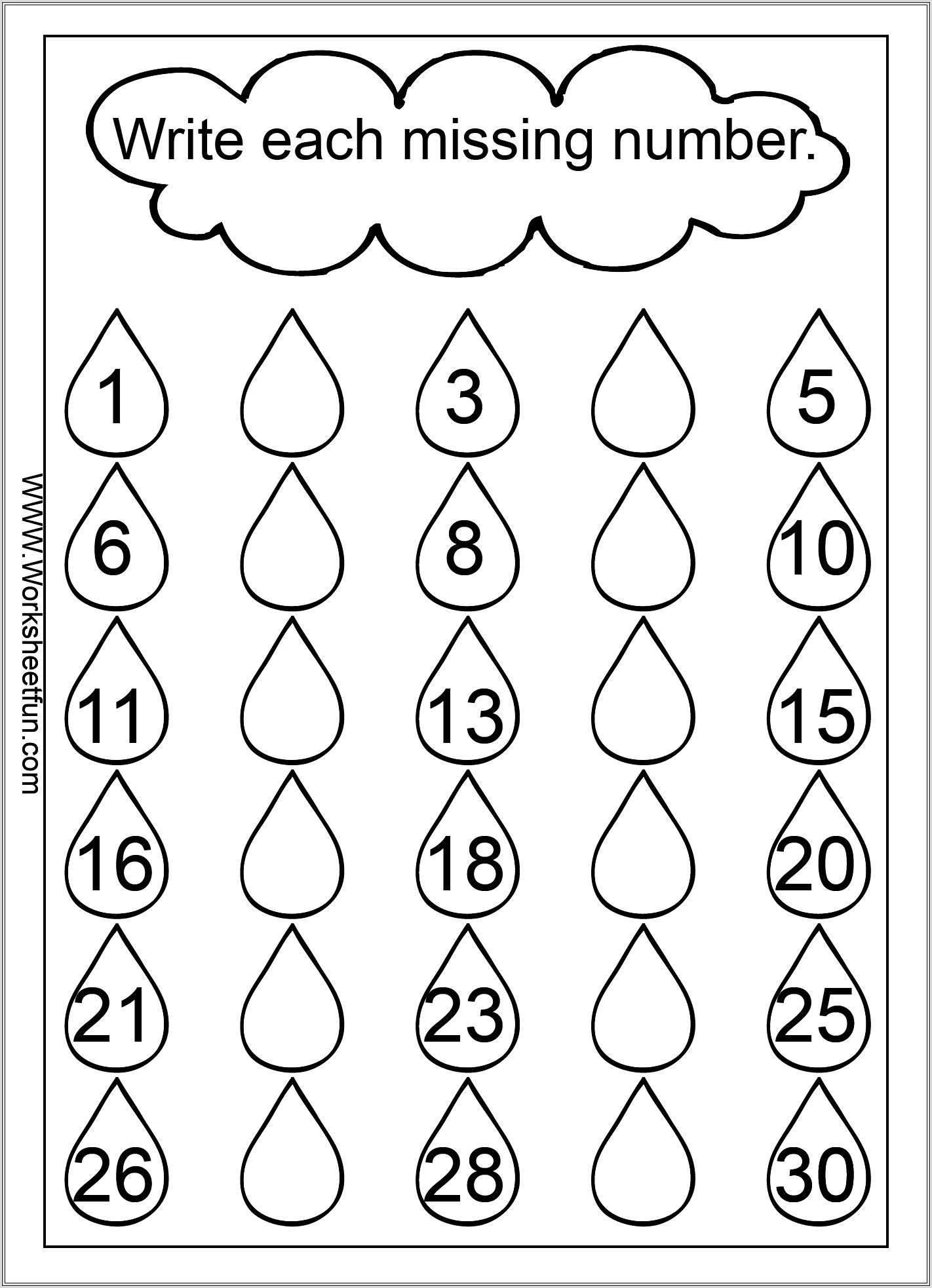 Math Worksheets Missing Numbers Kindergarten
