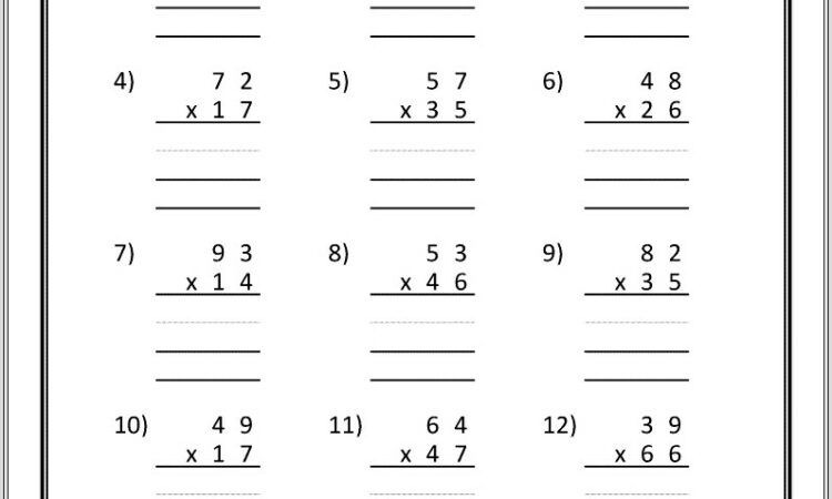 Math Worksheets Multiplication Grade 2