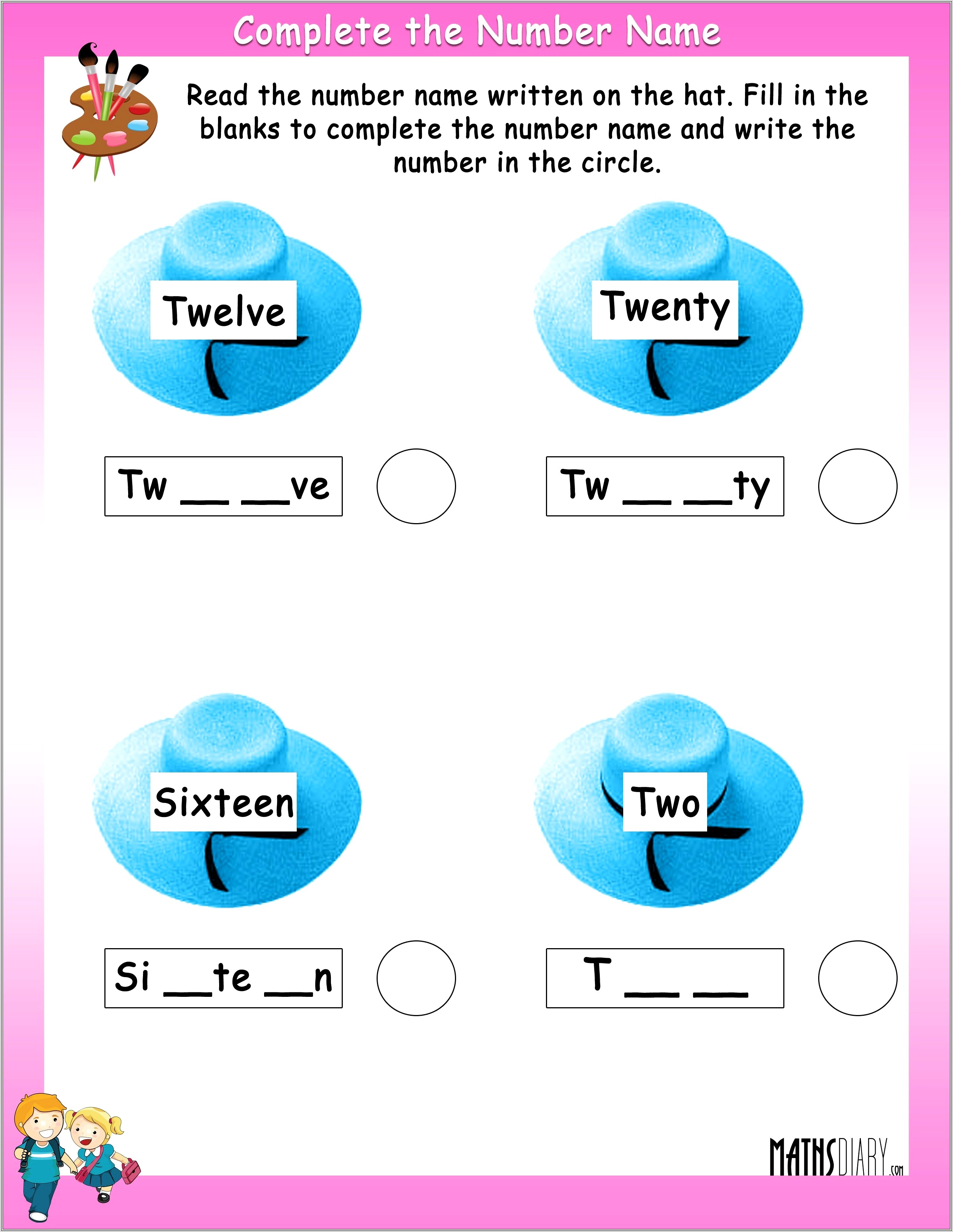 Math Worksheets Number Names