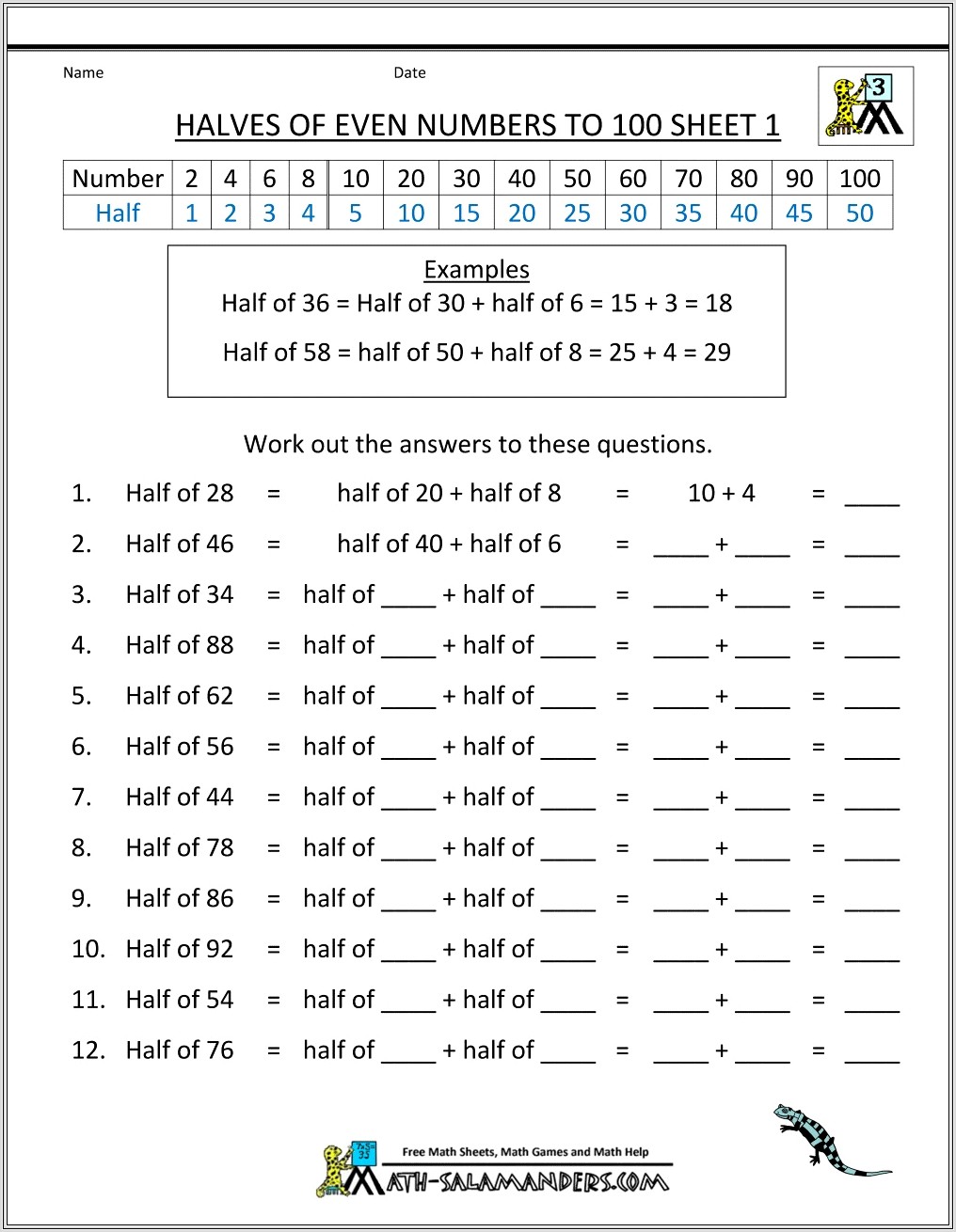 Math Worksheets Numbers To 100