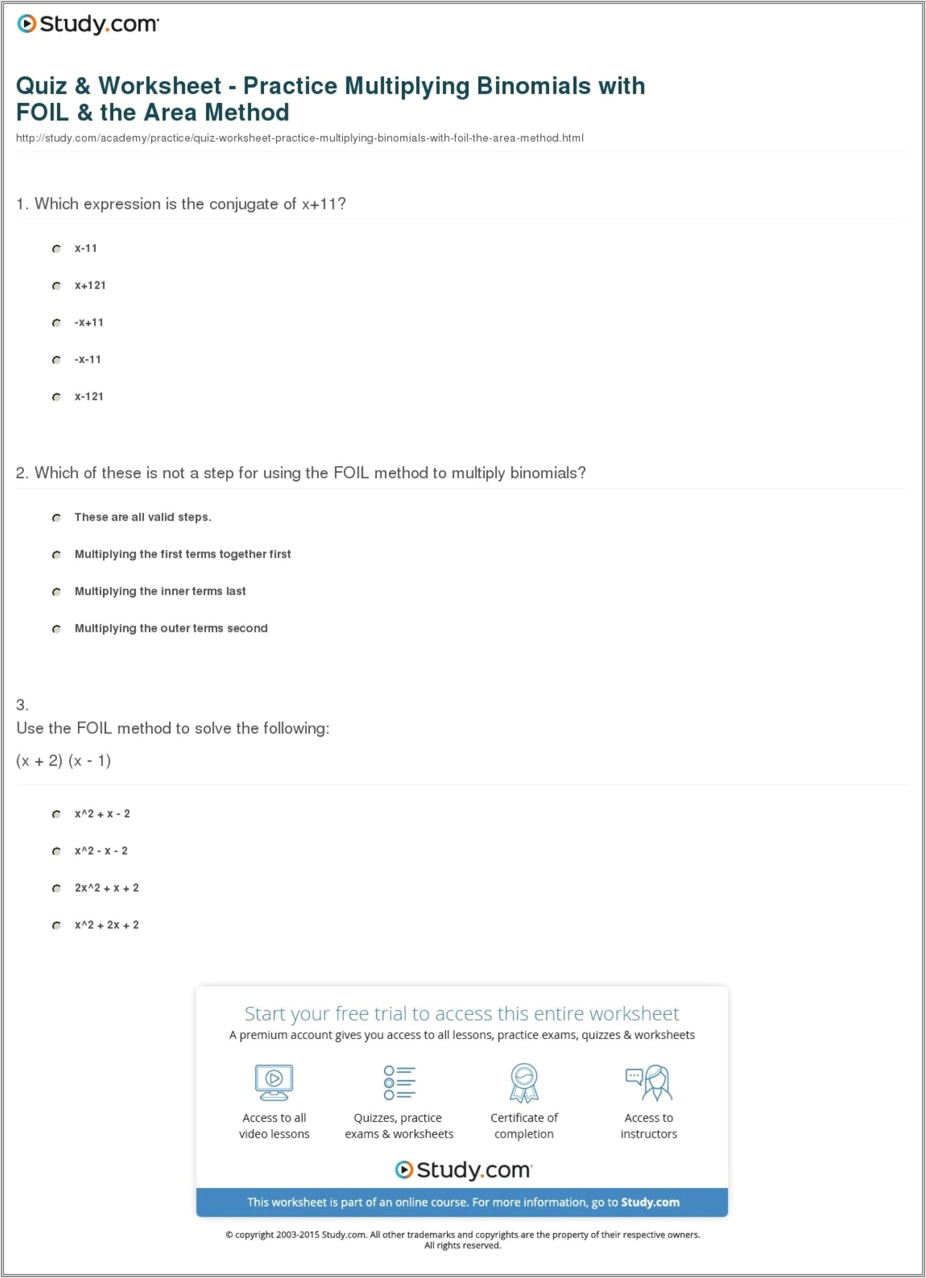 Math Worksheets On Foil