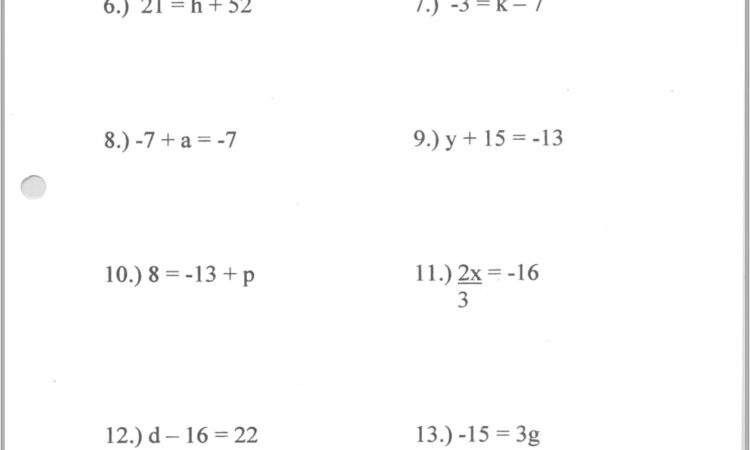 Math Worksheets On Simple Equations