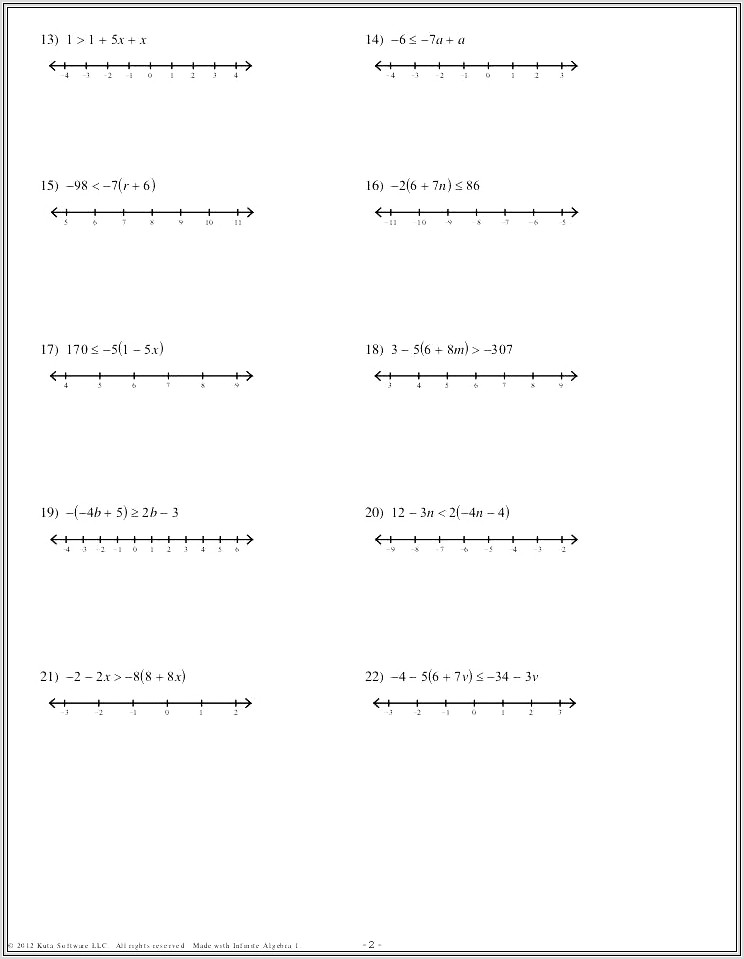 Math Worksheets One Step Inequalities