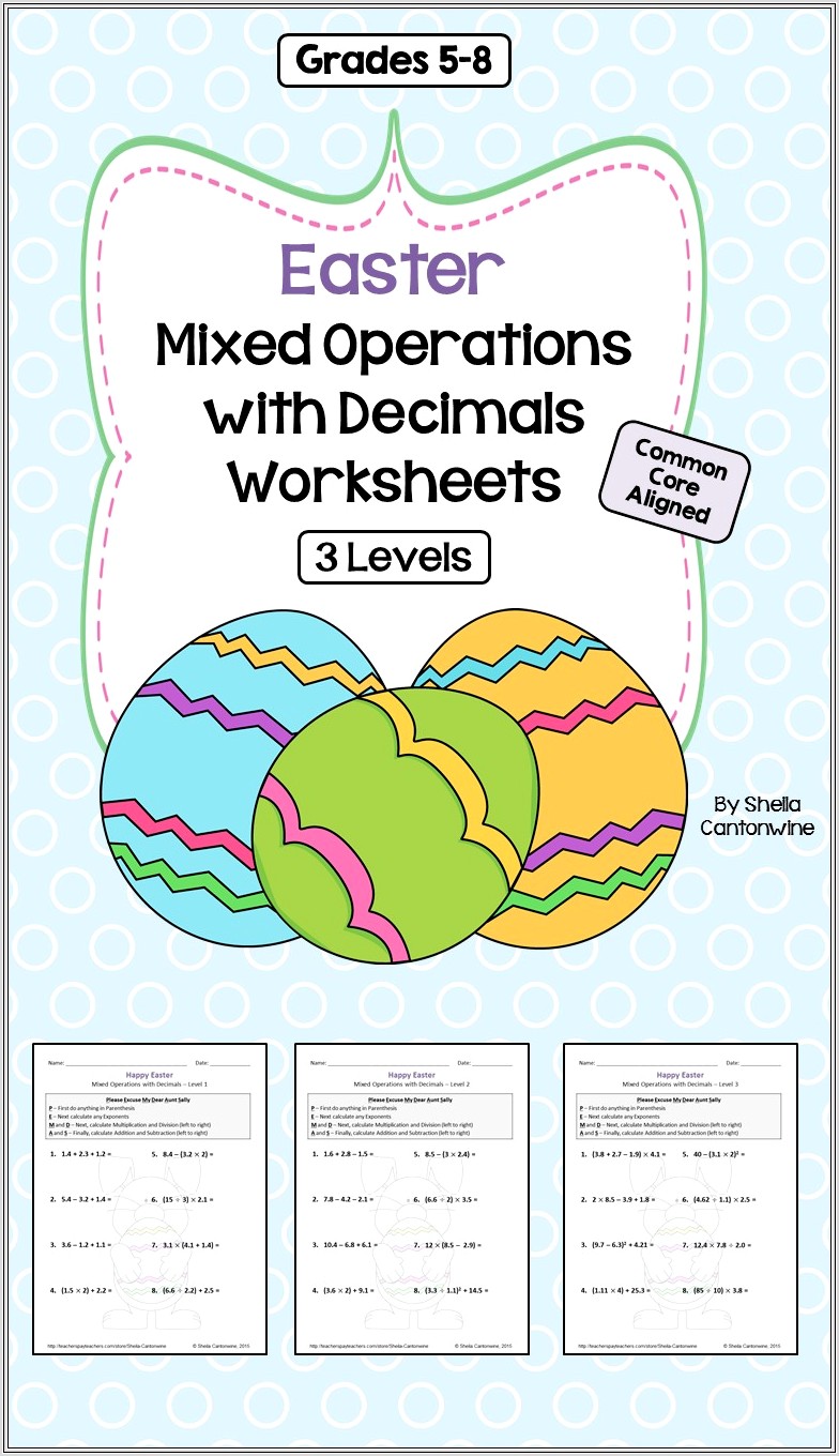 Math Worksheets Order Of Operations With Decimals