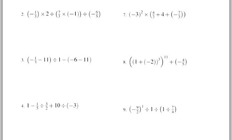 Math Worksheets Order Of Operations With Fractions