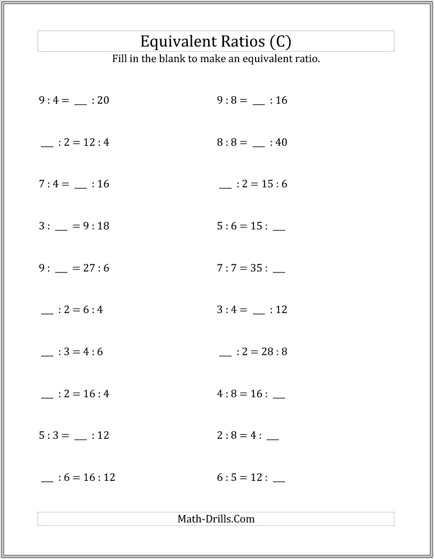 Math Worksheets Ratios Grade 7