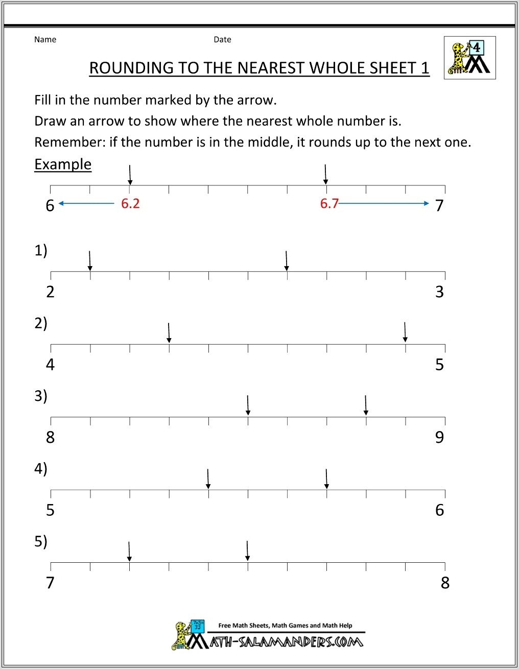 Math Worksheets Rounding Decimal Numbers